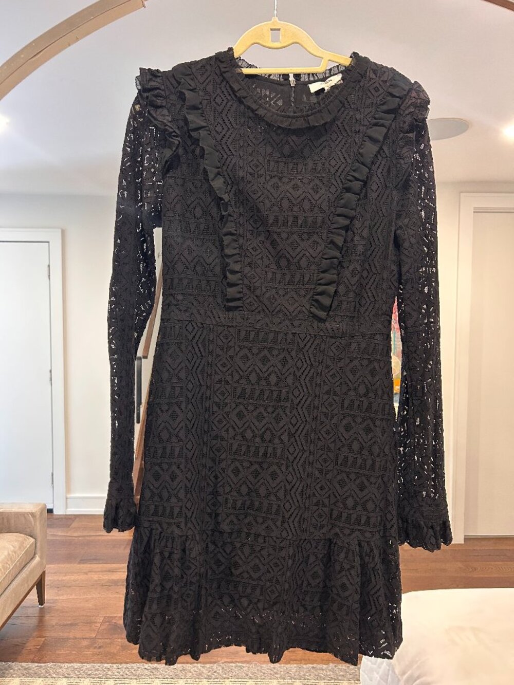 Suncoo Paris Black Crochet-Lace Ruffle Dress